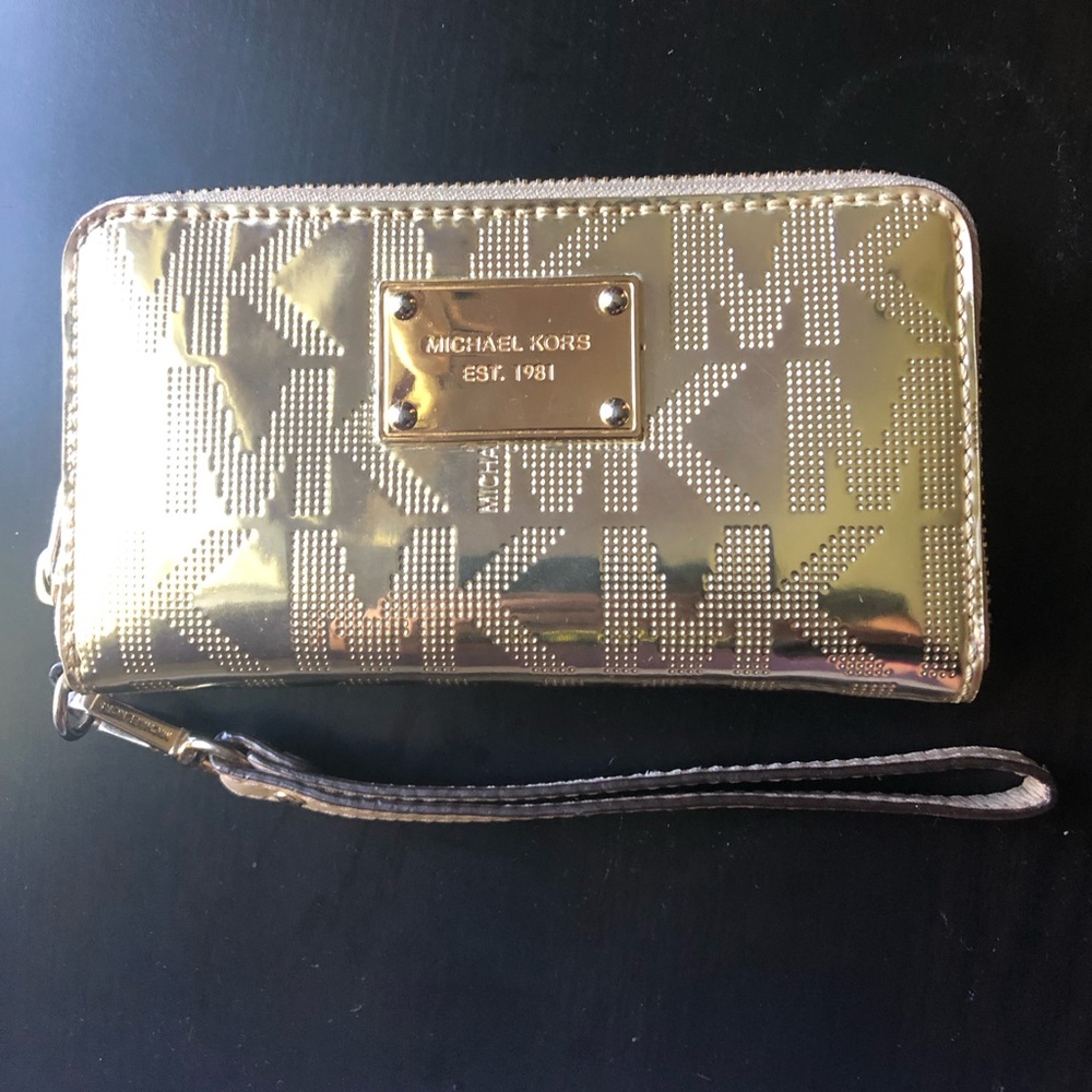 Michael Kors Gold Metallic Leather Wristlet/Wallet